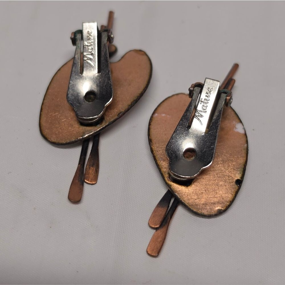 Matisse Enamel Copper Artist Palette Clip On Earrings Vintage Jewelry White - Picture 6 of 6